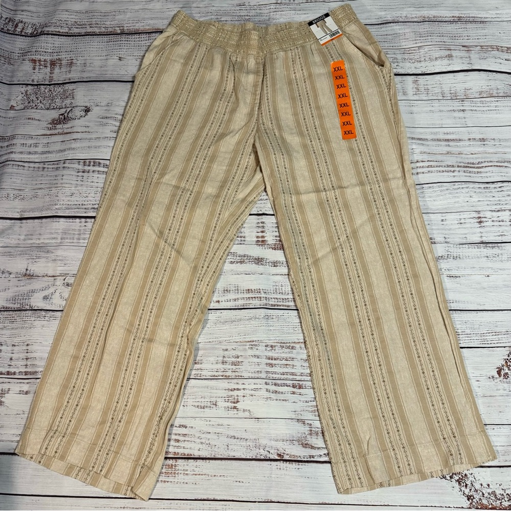 NWT Briggs New York Women’s  Beige Striped Wide Leg Linen Pants